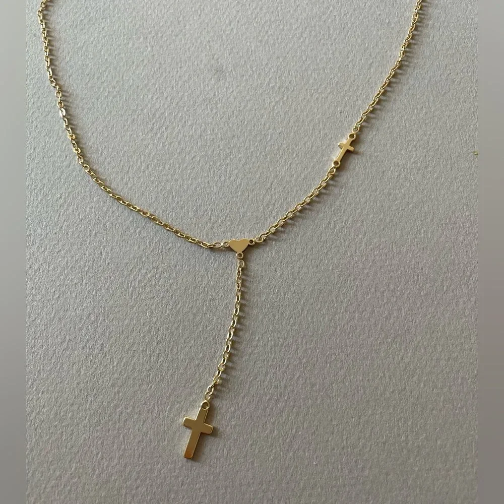 Delicate Cross & Heart Y-Necklace N1313 - Picture 6 of 6